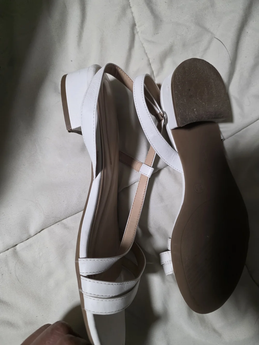 Women's Cream Strappy Low Block Heel Sandals